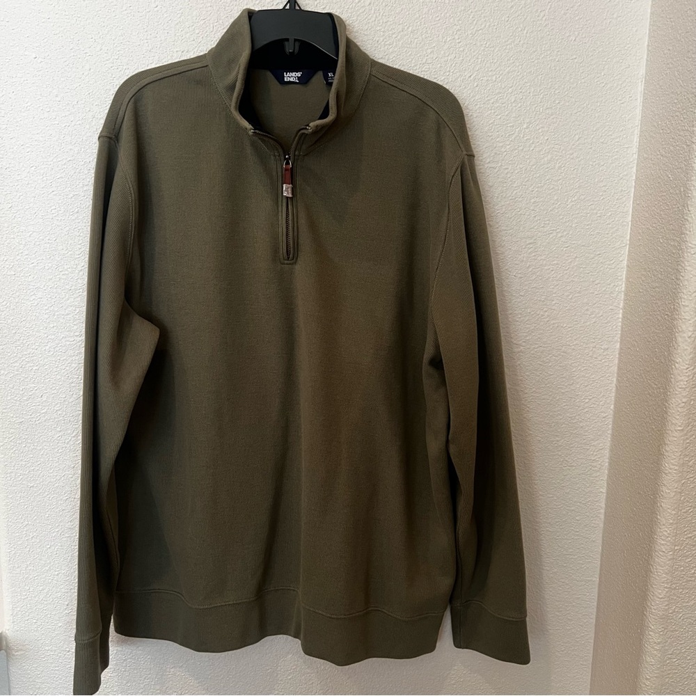 Lands' End Men's Olive  Green Quarter Zip Pullover